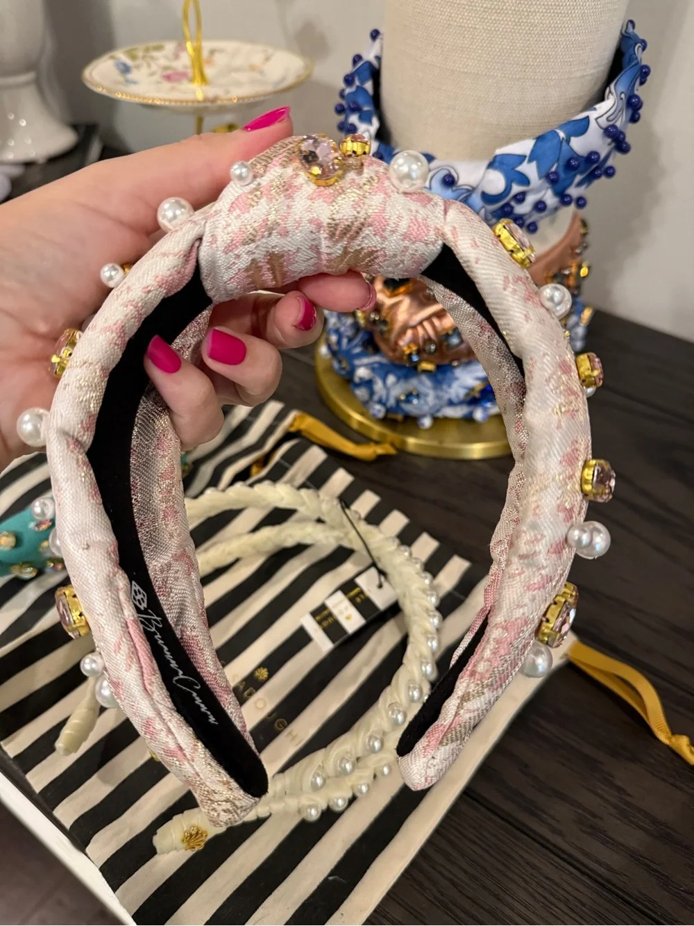 Brianna Cannon Pink Pearl Braided Headband